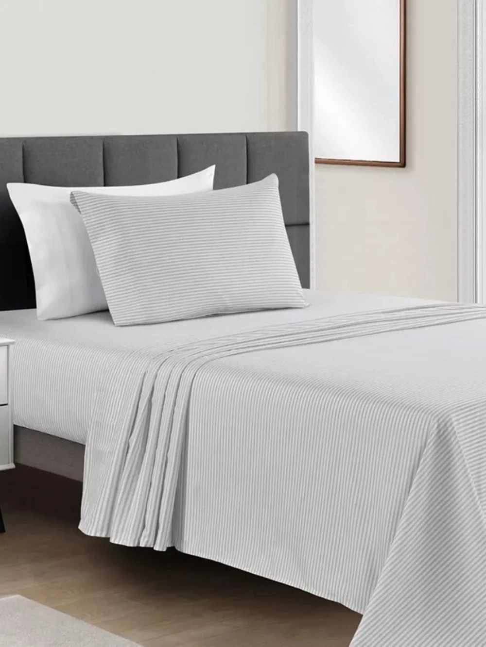 Sunham Microfiber Printed 3-Pc. Sheet Set, Twin Gray Stripe 734737733169